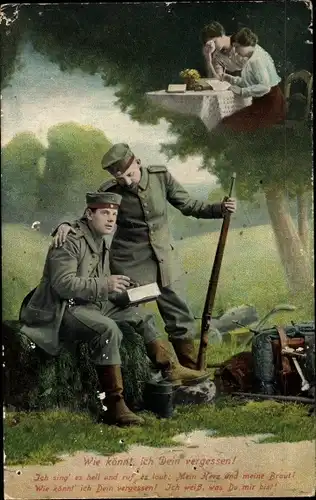 Ak Wie könnt ich Dein vergessen, weinende Frau, Soldaten, Gewehr, Uniform