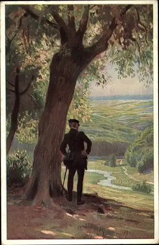 Lied Künstler Ak Hey, Paul, O Täler weit, o Höhen, Volksliederkarte Nr. 28