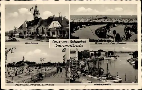 Ak Świnoujście Swinemünde Pommern, Kurhaus, Strand, Hafenpartie, Seebrücke