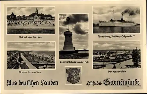 Ak Świnoujście Swinemünde Pommern, Kurhaus, Konzertplatz, Tannenberg Seedienst Ostpreußen, Mole