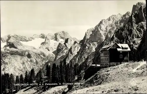 Ak Steiermark, Gablonzer Hütte a. d. Zwieselalm mit Dachstein