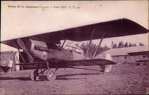 Ak Französisches Militärflugzeug, Camp de La Courtine, Potez XXV