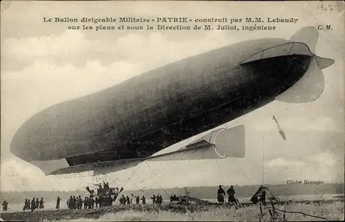 Ak Ballon Dirigéable Militaire Patrie, Construit par MM. Lebaudy, Französisches Luftschiff