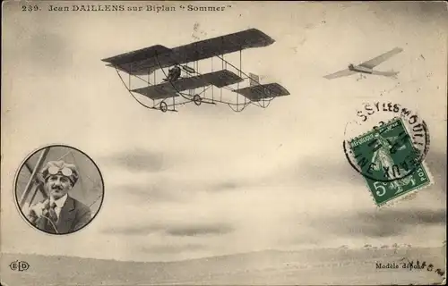 Ak Jean Daillens sur Biplan Sommer, Zivilflugzeug, Pilot