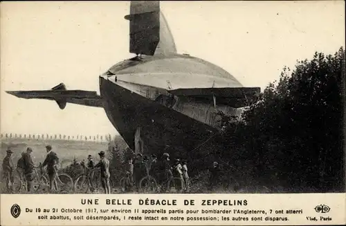 Ak Une belle debacle de Zeppelins, Abgestürzter deutscher Zeppelin, I. WK