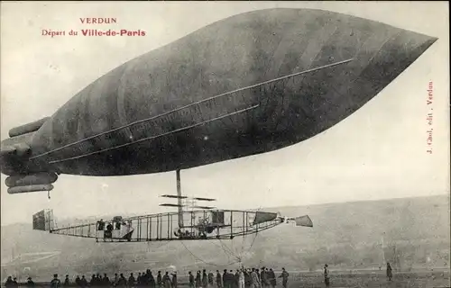 Ak Verdun, Depart du Ville de Paris, Zeppelin