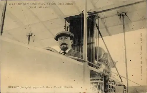 Ak Grande Semaine d'Aviation de Rouen 1910, Grand Prix d'Heliopolis, Aviateur Metrot