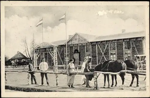 Ak Ostpreußen, Soldatenheim Schemo, Pferde, Frauen