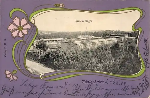Passepartout Ak Königsbrück in der Oberlausitz, Barackenlager