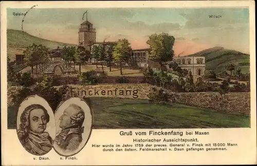 Ak Maxen Müglitztal in Sachsen, Berg Finckenfang, Portraits von von Daun und von Finok
