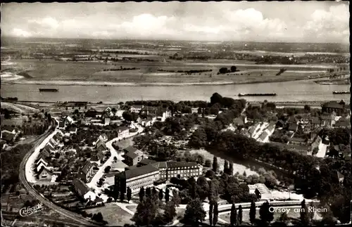 Ak Orsoy Rheinberg am Niederrhein, Fliegeraufnahme vom Ort