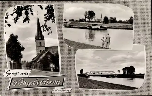 Ak Amelsbüren Münster in Westfalen, Kirche, Uferpartie, Brücke