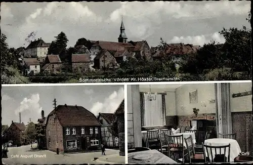 Ak Vörden Marienmünster Kreis Höxter, Stadtpanorama, Cafe August Brandt, Innen und Außen