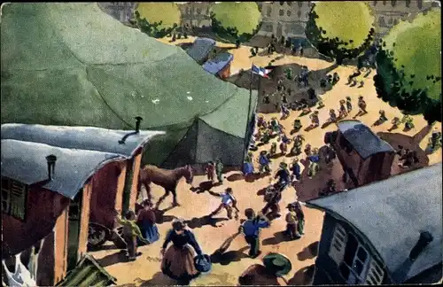 Künstler Ak Quiniou, P., Quimper, Concours J. M. Paillard 1938-1939, Zirkusganlagen, Pferd, Gäste