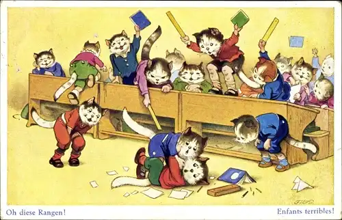 Künstler Ak Baumgarten, Fritz, Oh diese Rangen, Katzenschule