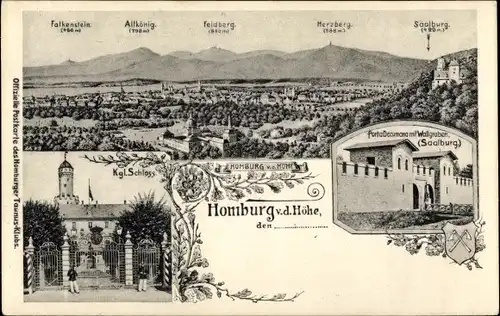 Ak Bad Homburg vor der Höhe Hessen, Gebirgskette, Ort, Schloss, Wallgraben, Kastell Saalburg