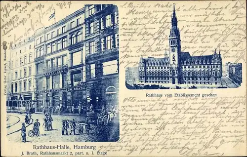 Ak Hamburg, Rathaus-Halle, Rathausmarkt 2, Rathaus von Etablissement gesehen