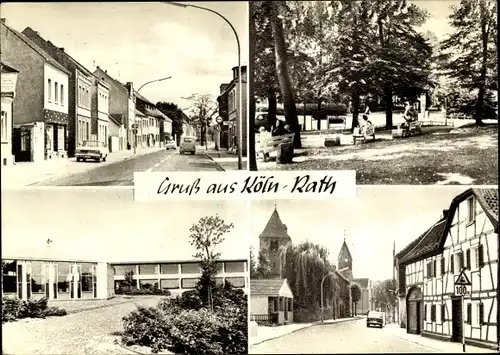 Ak Rath Köln am Rhein, Straßenpartie, Kirche, Park