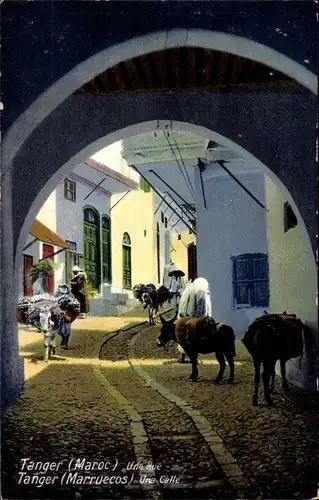 Ak Tanger Marokko, Une Rue, Esel, Torbogen