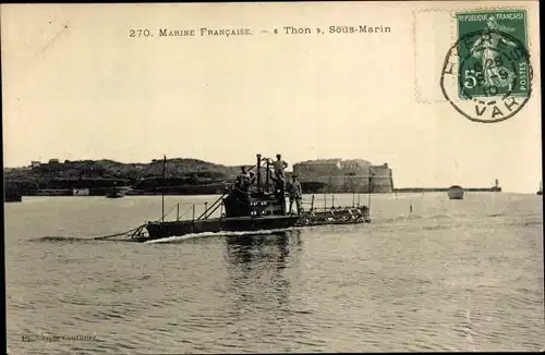 Ak Französisches Kriegsschiff, U-Boot Thon, Sous-Marin