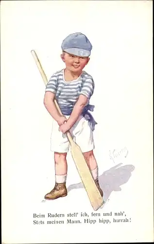 Künstler Ak Feiertag, Karl, Junge mit einem Bootsruder, BKWI 511-4