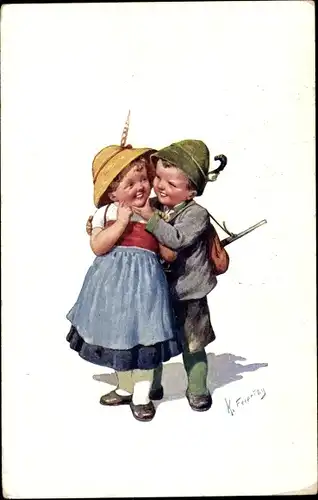 Künstler Ak Feiertag, Karl, Trachtenpaar, Jäger, BKWI 699-6