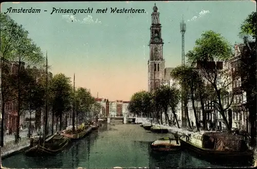 Ak Amsterdam Nordholland Niederlande, Prinsengracht met Westertoren