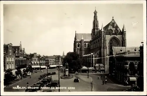 Ak Haarlem Nordholland Niederlande, Grote Markt en groote Kerk