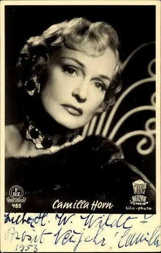 Ak Schauspielerin Camilla Horn, Portrait, Autogramm, Halskette, FBZ Verlag