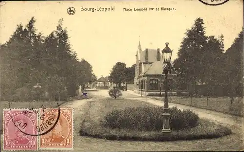 Ak Bourg Leopold Leopoldsburg Flandern Limburg, Leopold I. Platz und Kiosk