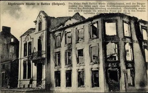 Ak Battice Wallonien Lüttich, Abgebrannte Häuser, Kriegszerstörung 1. WK