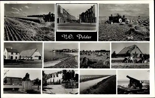 Ak Noordoostpolder Flevoland, Traktor, Kühe, Strand, Kanone, Denkmal