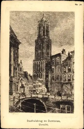 Künstler Ak Utrecht Niederlande, Stadhuisbrug en Domtoren