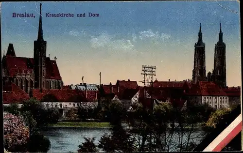 Ak Wrocław Breslau Schlesien, Kreuzkirche und Dom