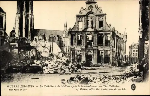 Ak Mechelen Mecheln Malines Flandern Antwerpen, Cathedrale apres le Bombardement, 1.WK