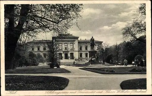 Ak Kiel Schleswig Holstein, Schlossgarten mit Universität und Kaiser-Wilhelm Denkmal