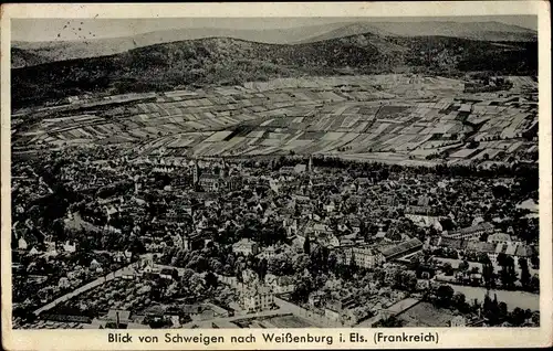 Ak Schweigen Rechtenbach an der Weinstraße Pfalz, Blick nach Weißenburg i. Els. (Frankreich)
