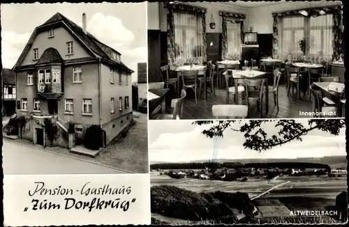 Ak Altweidelbach im Hunsrück, Pension-Gasthaus Zum Dorfkrug, Speisesaal, Außenansicht, Ortsansicht