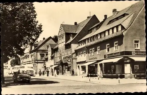 Ak Olbernhau im Erzgebirge, Ernst Thälmann Platz, Geschäft Heimatkunst