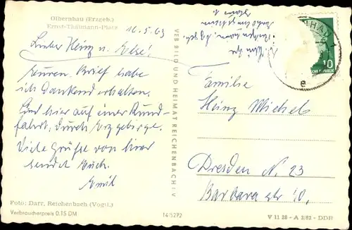 Ak Olbernhau im Erzgebirge, Ernst Thälmann Platz, Geschäft Heimatkunst