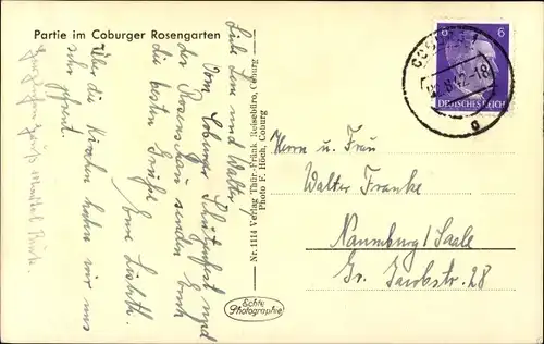 Ak Coburg in Oberfranken, Partie am Rosengarten