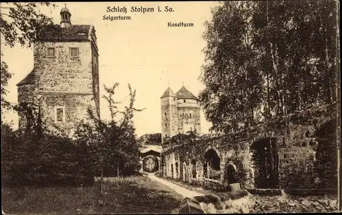 Ak Stolpen in Sachsen, Blick auf das Schloss, Seigerturm, Koselturm