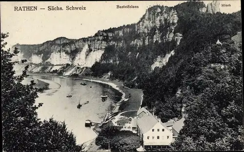 Ak Rathen an der Elbe Sächsische Schweiz, Basteifelsen