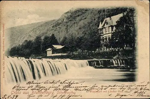 Ak Bad Blankenburg in Thüringen, Schwarzatal, Wasserfall mit Lösches Hall