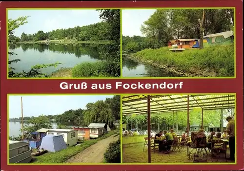 Ak Fockendorf Altenburger Land, Blick zum Strand, Zeltplatz Stausee Windschleuba, Konsum-Gaststätte