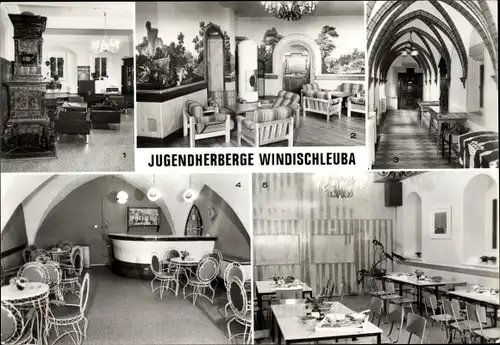 Ak Windischleuba in Thüringen, Jugendherberge, Lesezimmer, Kreuzgang, Milchbar, Speiseraum