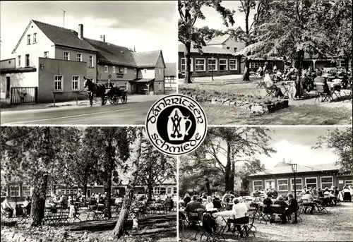 Ak Neukirchen an der Pleiße, Teilansichten, Kutsche, Sommerterrasse Dänkritzer Schmiede