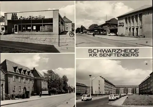 Ak Schwarzheide in der Niederlausitz, Kaufhalle, Kulturhaus Wandelhof, Rathaus, Straße 20. Jahrestag