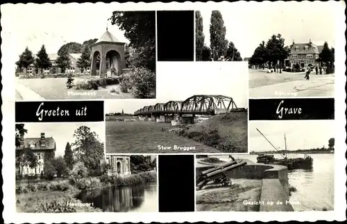 Ak Grave Nordbrabant Niederlande, Monument, Rijksweg, Stuw Bruggen