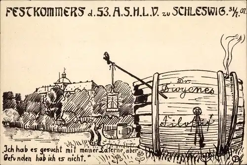Studentika Ak Schleswig an der Schlei, Festkommers d. 53. A.S.H.L.V. 1907, Dr. Diogenes, Fass